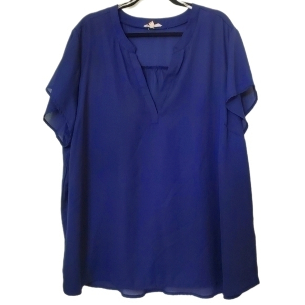 Loralette Women's Navy Blue Georgette Short Sleeve V Neck Popover Blouse‎